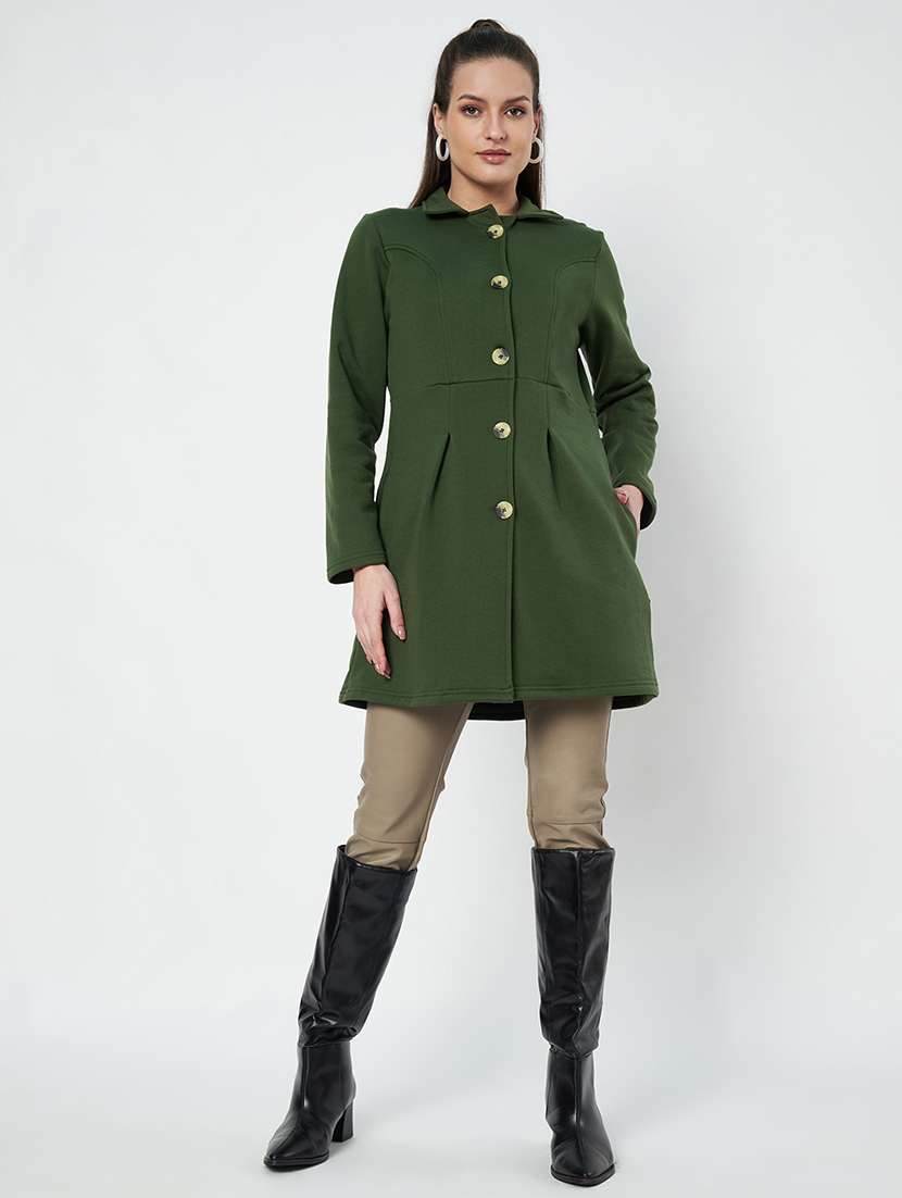 women solid long sleeves regular coat - 21741987 -  Standard Image - 3