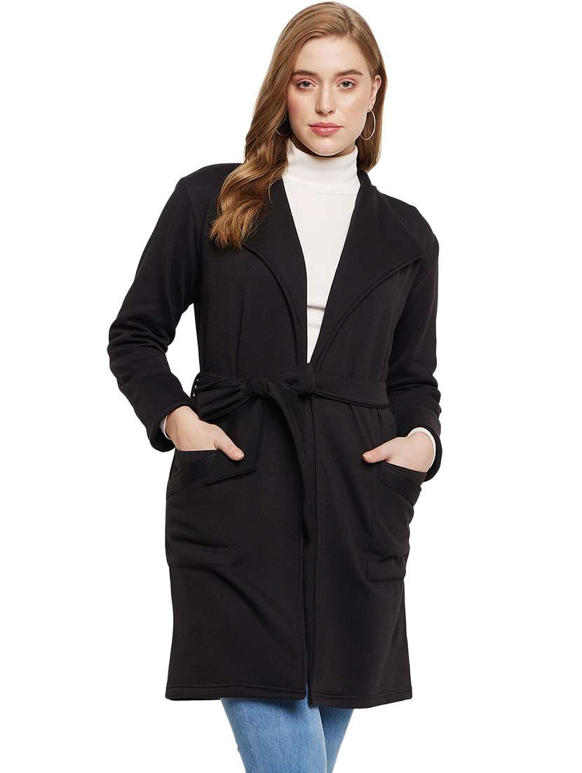 women solid long sleeves regular coat - 21741991 -  Zoom Image - 0