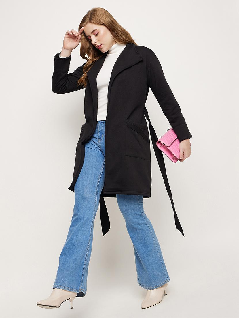 women solid long sleeves regular coat - 21741991 - Standard Image - 3