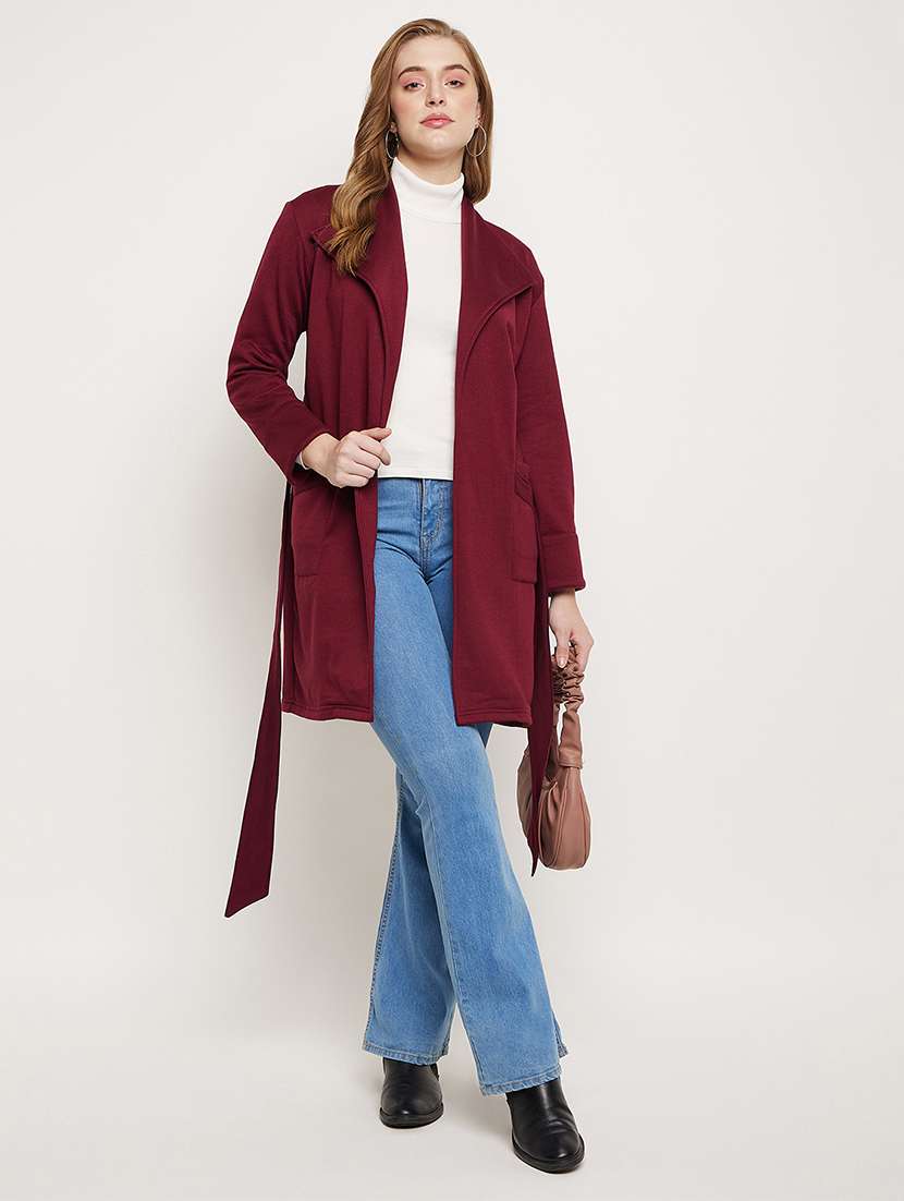 women solid long sleeves regular coat - 21741992 -  Standard Image - 3