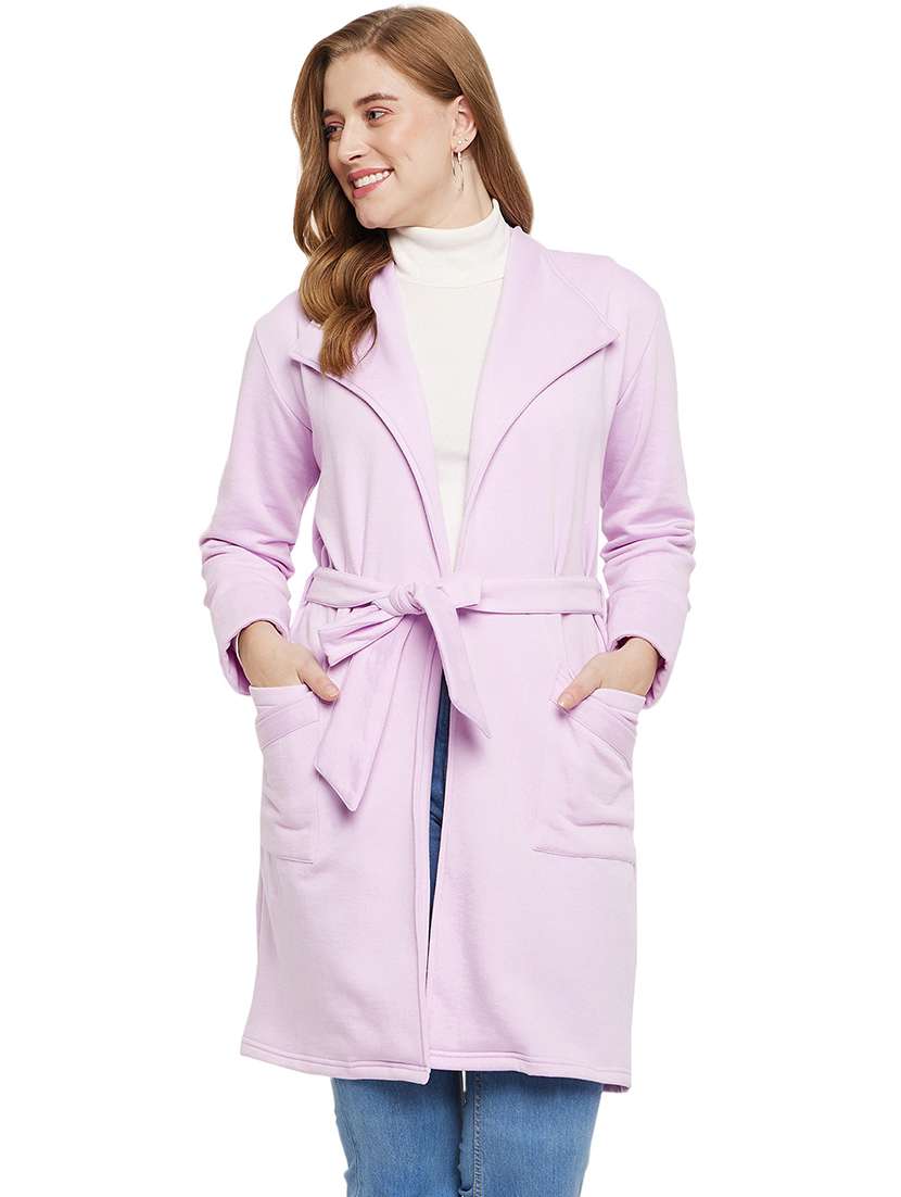 women solid long sleeves regular coat