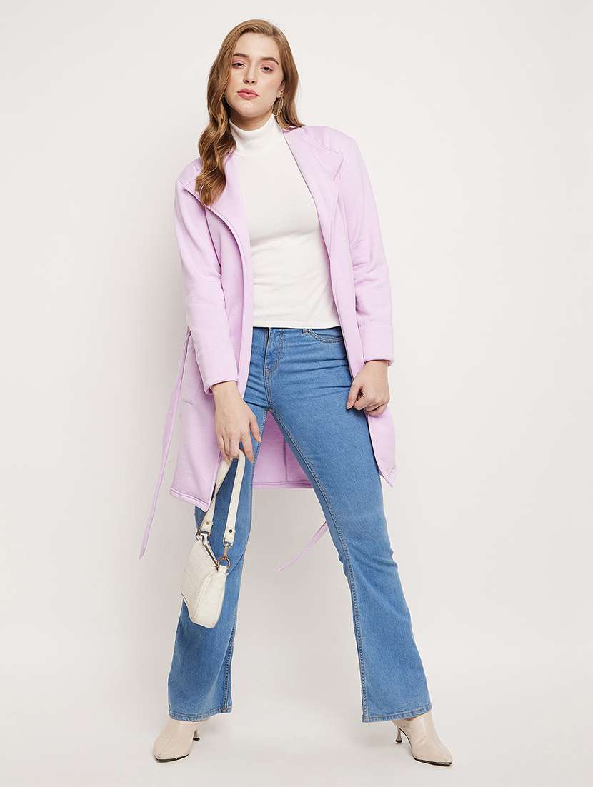 women solid long sleeves regular coat - 21741994 -  Standard Image - 3