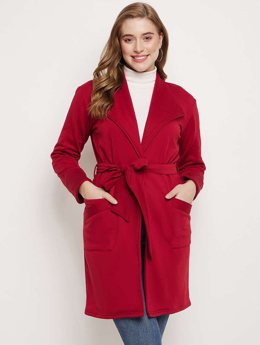 women solid long sleeves regular coat