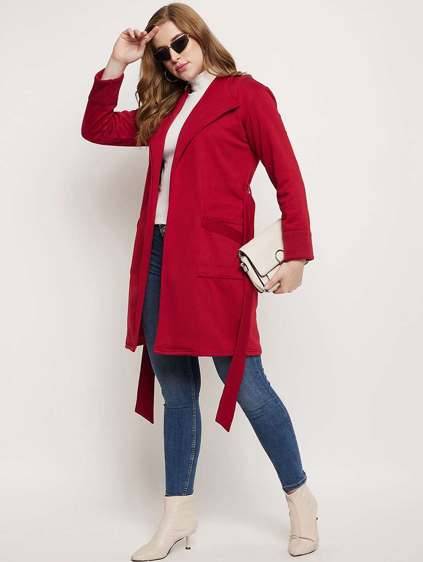 women solid long sleeves regular coat - 21741995 -  Standard Image - 3