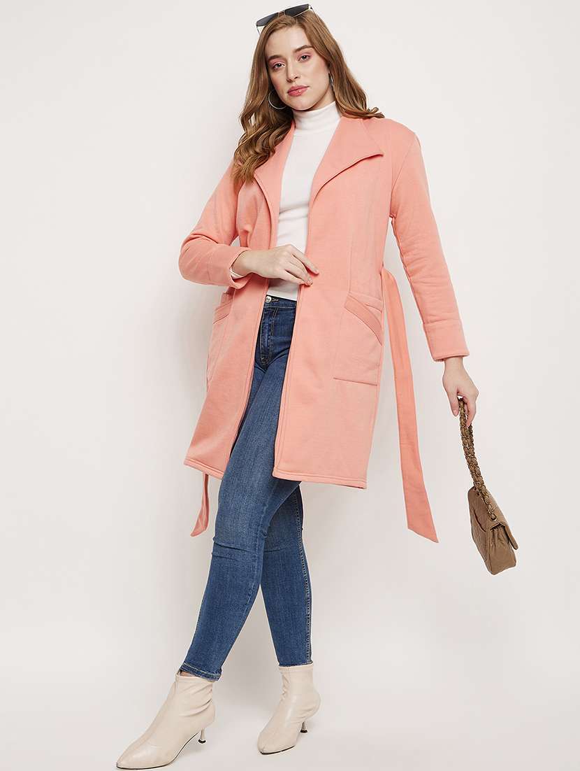 women solid long sleeves regular coat - 21741996 -  Standard Image - 3