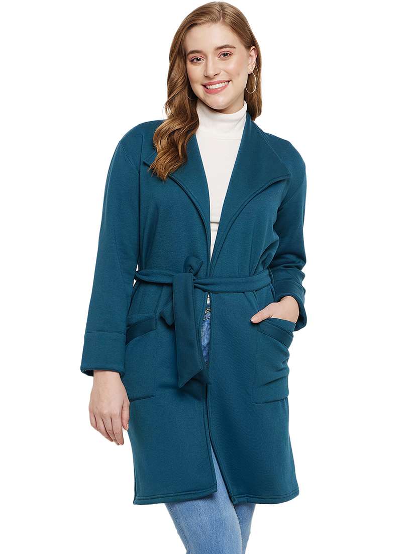 women solid long sleeves regular coat