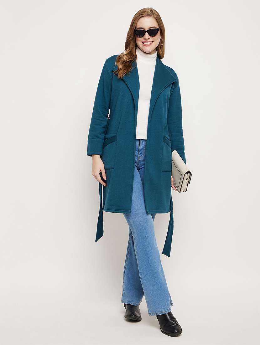 women solid long sleeves regular coat - 21741997 -  Standard Image - 3