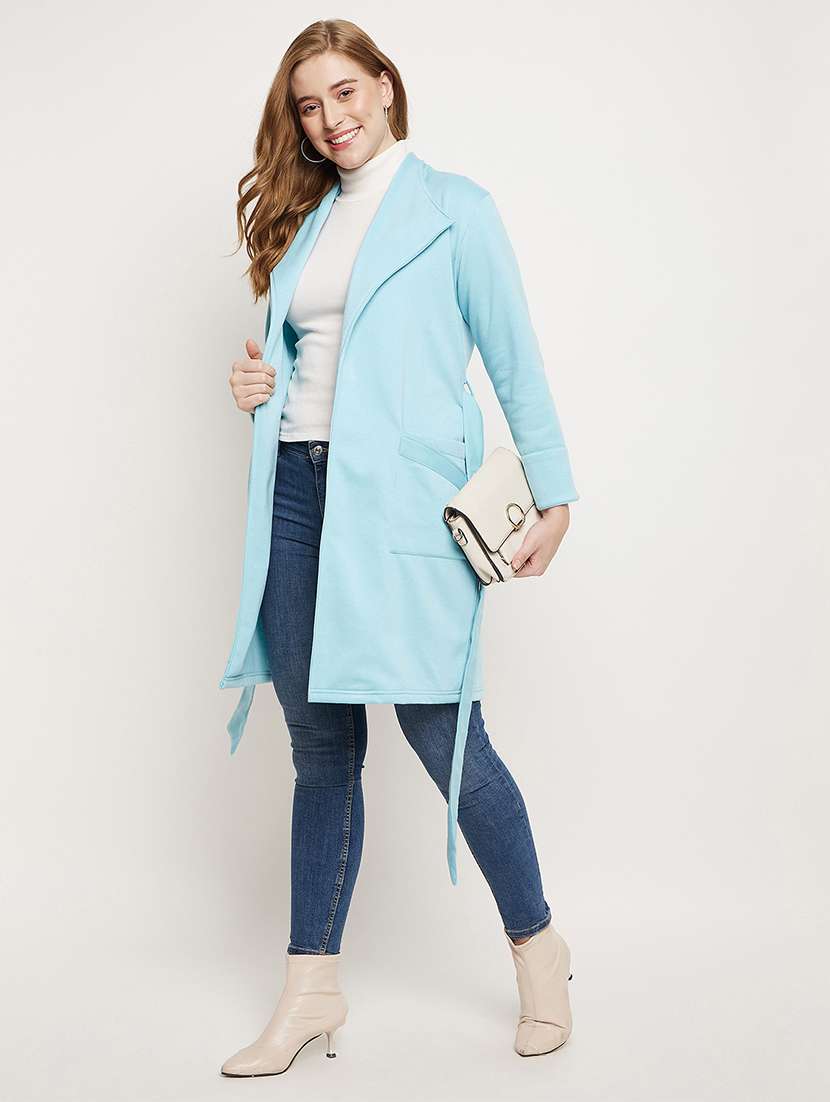 women solid long sleeves regular coat - 21741998 -  Standard Image - 3