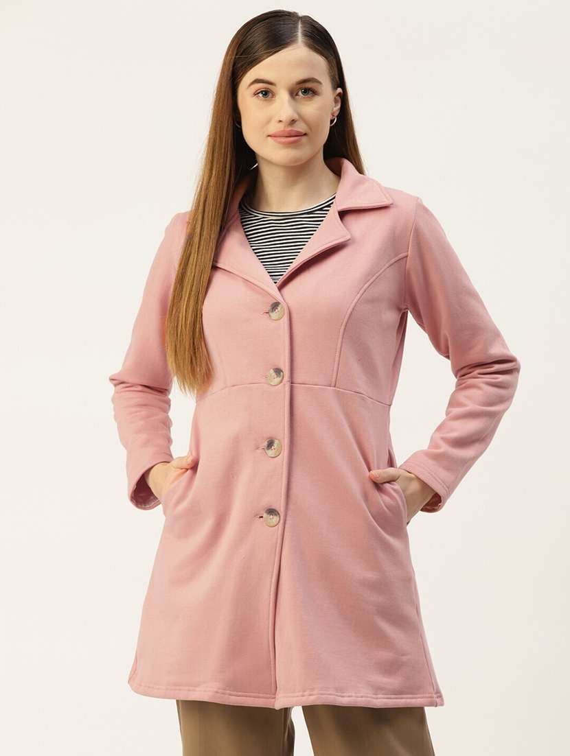 women solid long sleeves regular coat