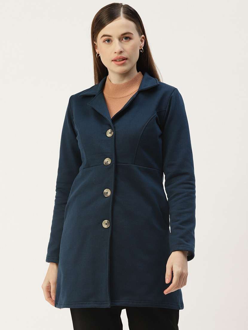 women solid long sleeves regular coat