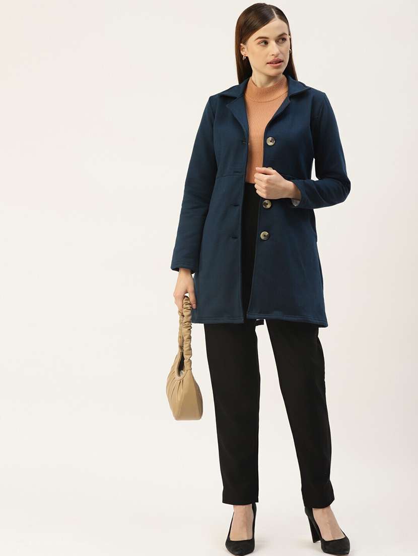 women solid long sleeves regular coat - 21742001 -  Standard Image - 3