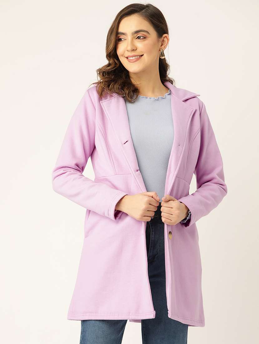women solid long sleeves regular coat