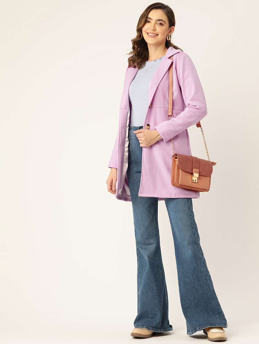 women solid long sleeves regular coat - 21742002 -  Standard Image - 3