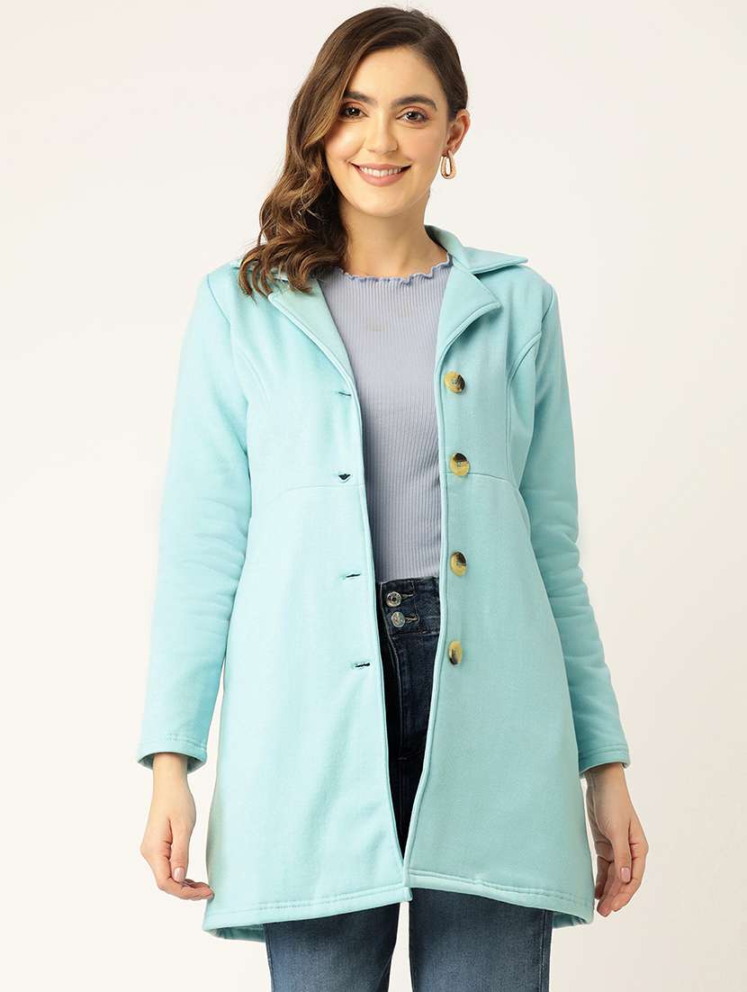 women solid long sleeves regular coat
