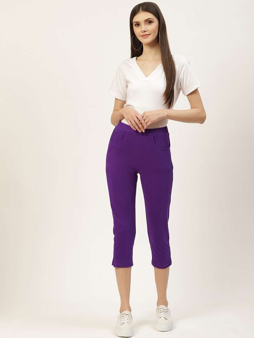 women solid mid rise slim fit capri - 21742014 -  Standard Image - 3