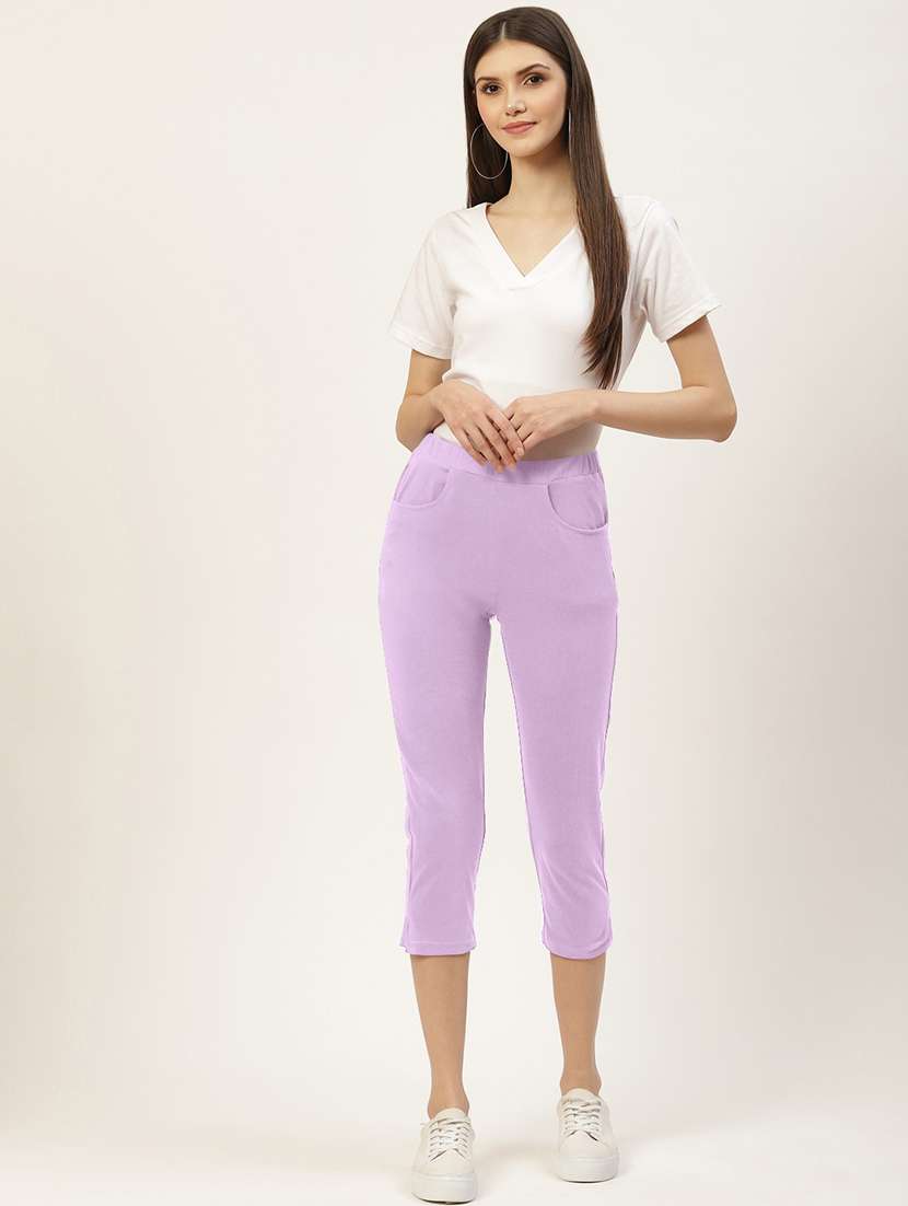 women solid mid rise slim fit capri - 21742027 -  Standard Image - 3
