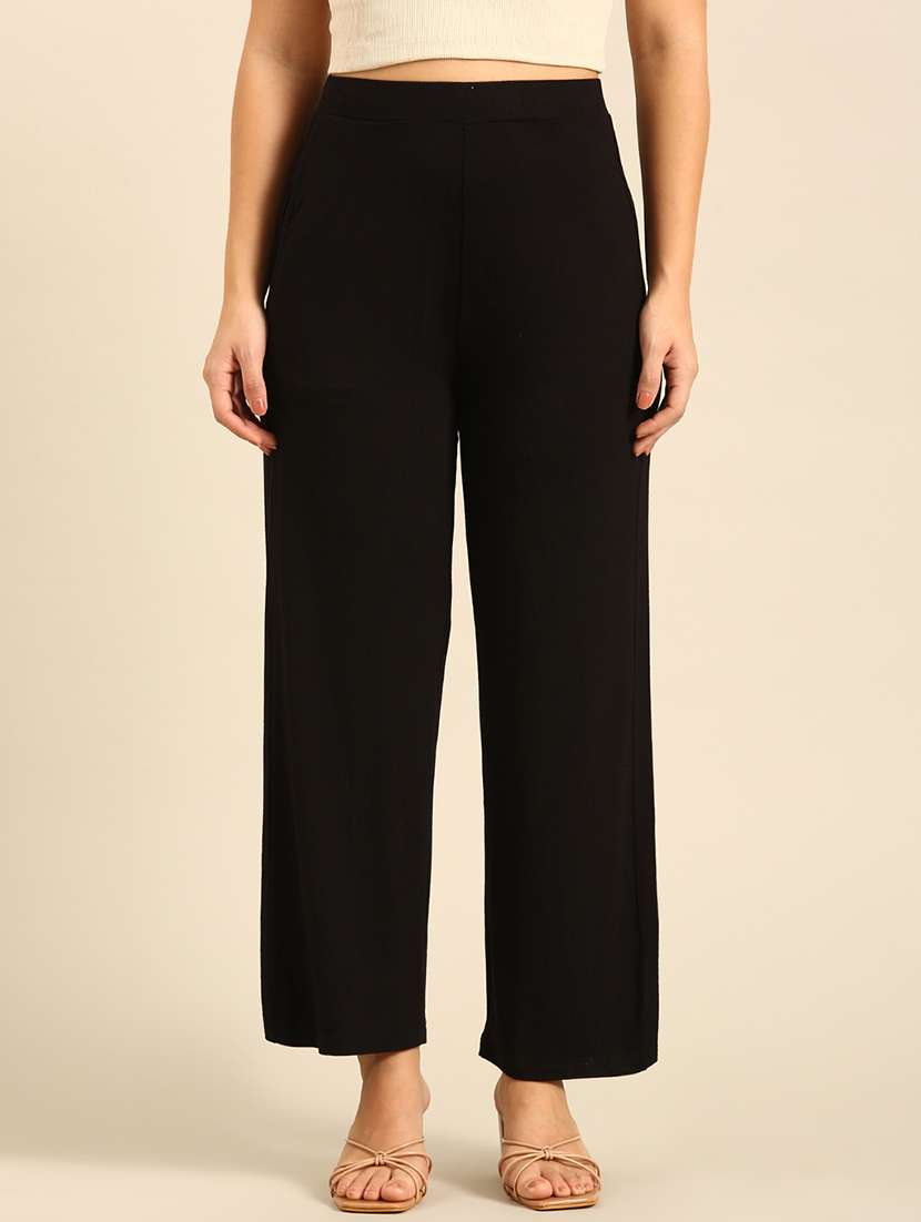 women solid high rise wide leg trouser - 21742146 -  Zoom Image - 0