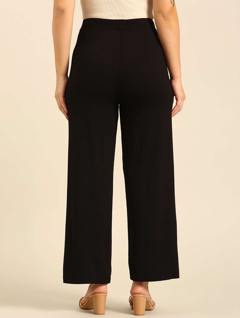 women solid high rise wide leg trouser - 21742146 - Standard Image - 3