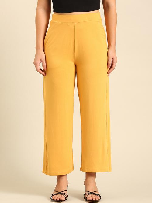 women solid high rise wide leg trouser - 21742147 - Standard Image - 0