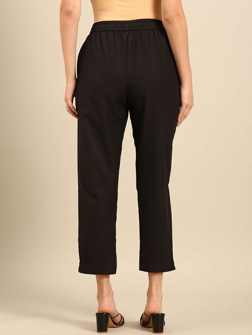 women solid mid rise cigarette pants - 21742163 -  Standard Image - 3