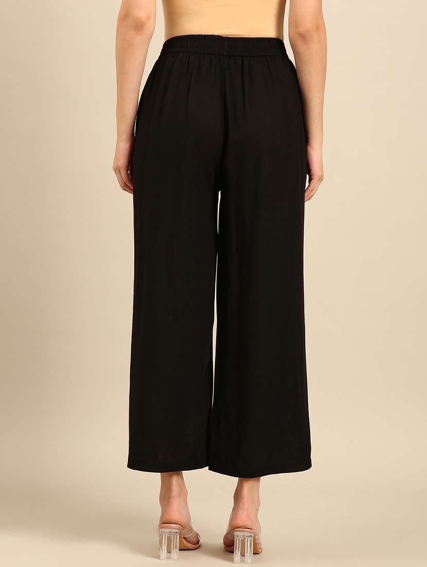 women solid high rise straight trouser - 21742169 -  Standard Image - 3