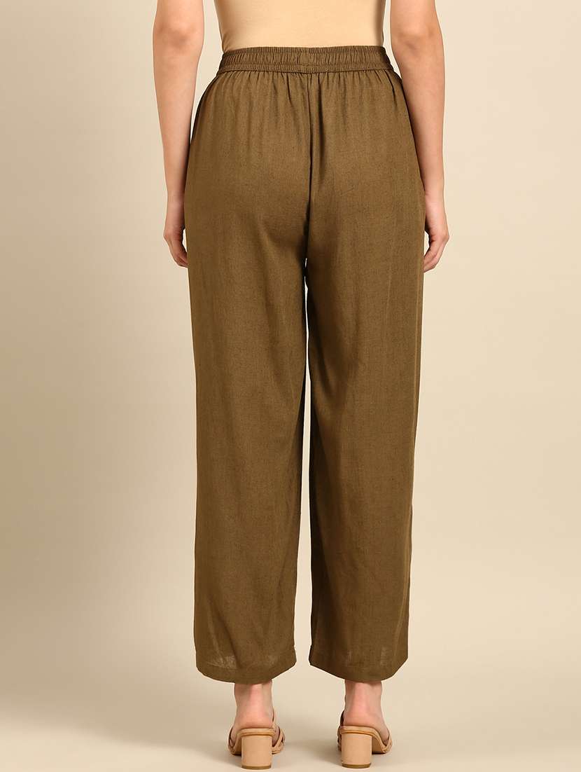 women solid high rise straight trouser - 21742170 -  Standard Image - 3