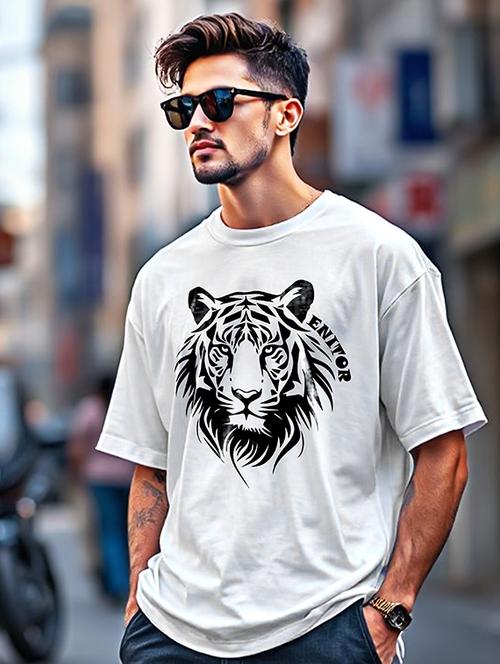 men front print round neck oversized t-shirt - 21742199 - Standard Image - 0
