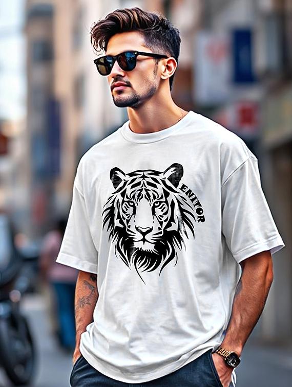 men front print round neck oversized t-shirt - 21742199 - Zoom Image - 0