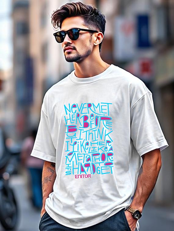 men typographic front print round neck oversized t-shirt - 21742215 -  Zoom Image - 0