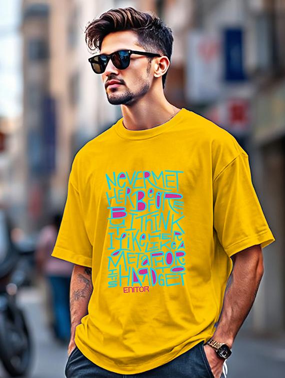 men typographic front print round neck oversized t-shirt - 21742217 - Zoom Image - 0