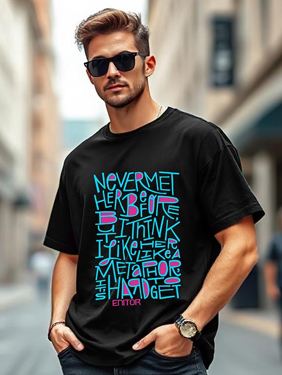 men typographic front print round neck oversized t-shirt - 21742218 -  Zoom Image - 0
