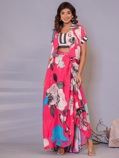 women floral top and skirt co-ords set with shrug - 21742254 - Standard Image - 0
