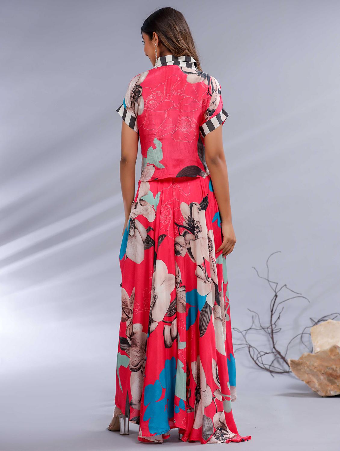 women floral top and skirt co-ords set with shrug - 21742254 - Standard Image - 3