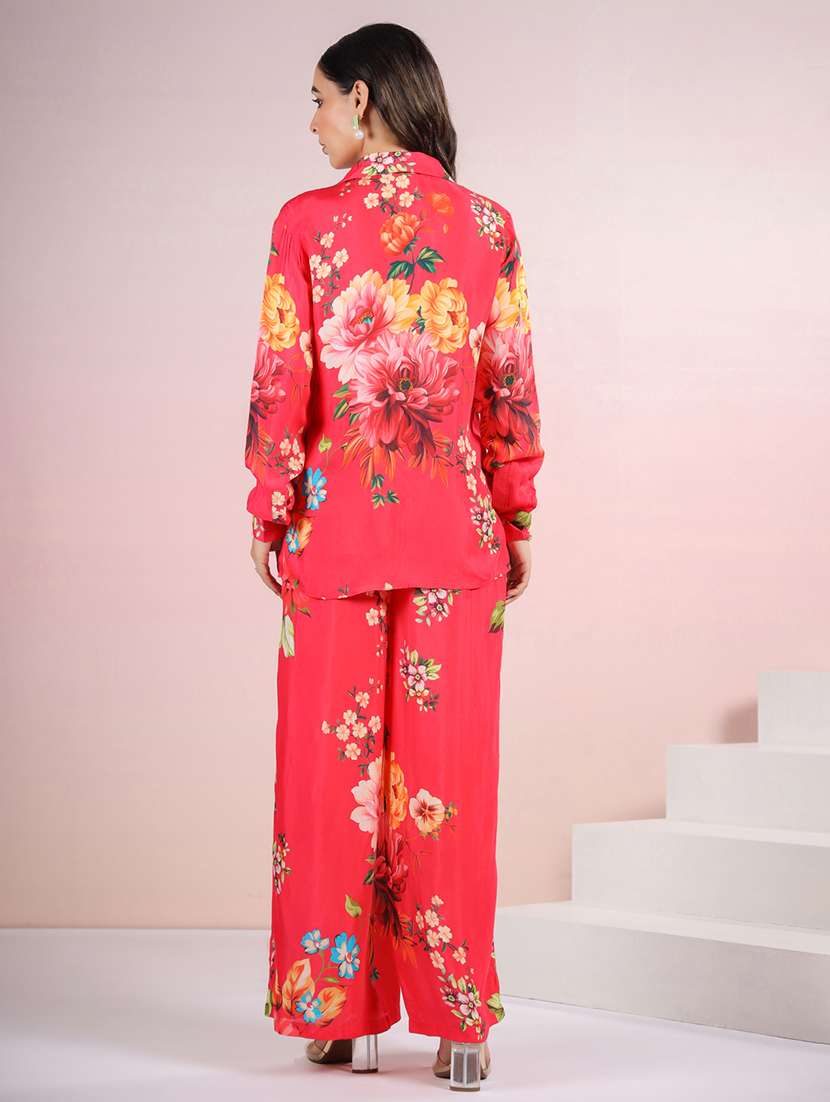 women floral print top and trouser co-ord set - 21742299 - Standard Image - 3