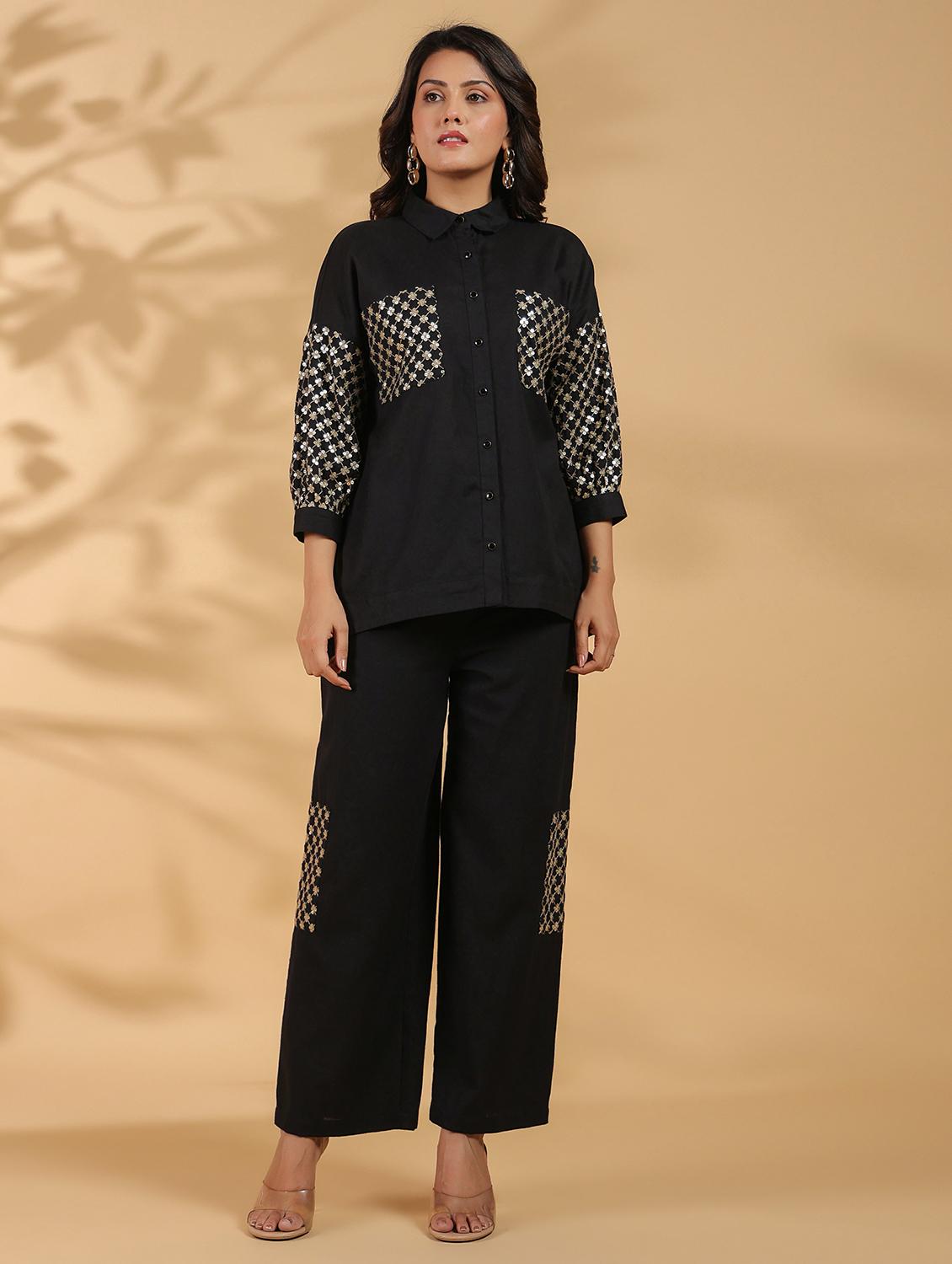 women black sequin work shirt and trouser co-ords set - 21742304 -  Zoom Image - 0