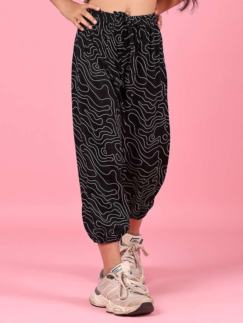 girls black cotton casual trouser
