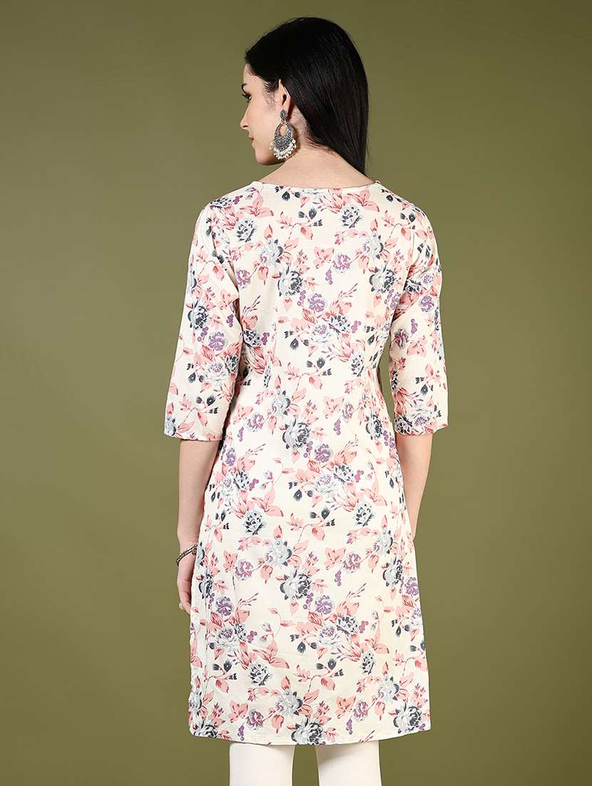 women printed three quarter sleeve straight kurta - 21742418 -  Standard Image - 3