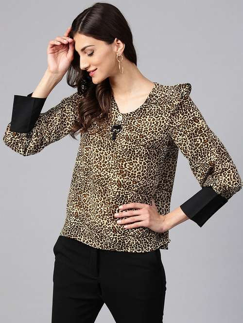 women animal print v-neck top - 21742508 - Standard Image - 0