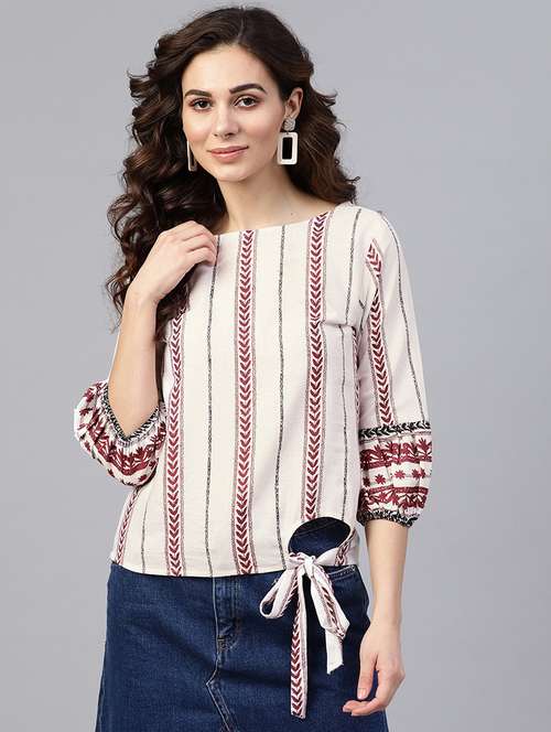 women printed three quarter sleeve top - 21742514 -  Standard Image - 0