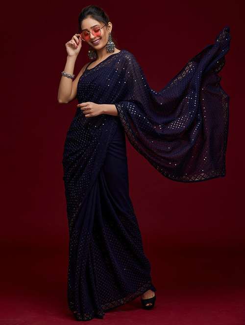 women sequin work embellished saree with blouse - 21742619 - Standard Image - 0