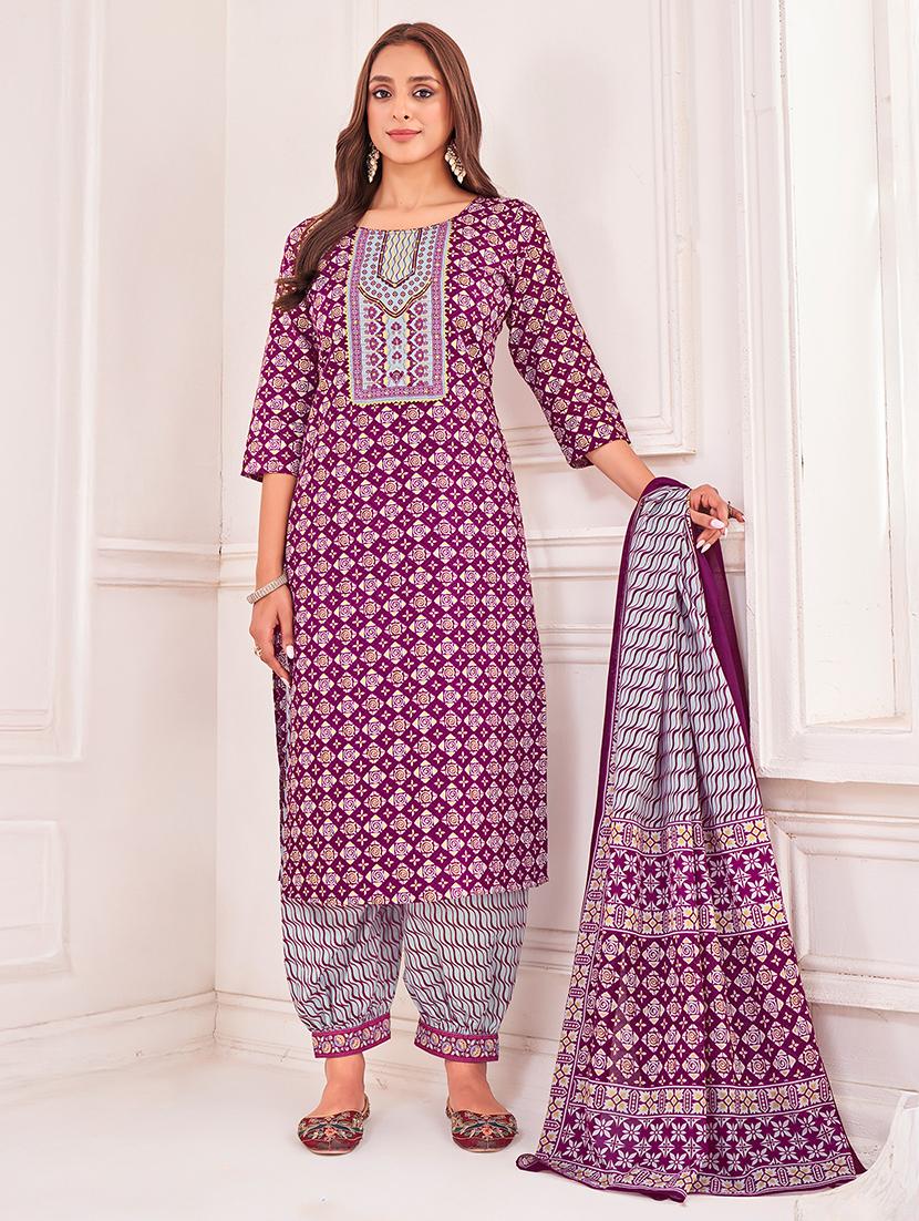 women printed kurta salwar with dupatta set