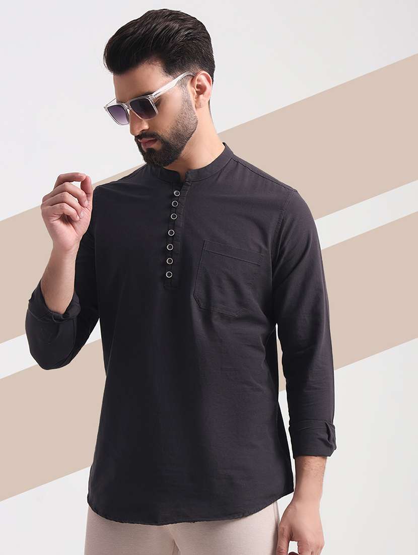 men mandarin neck solid short kurta