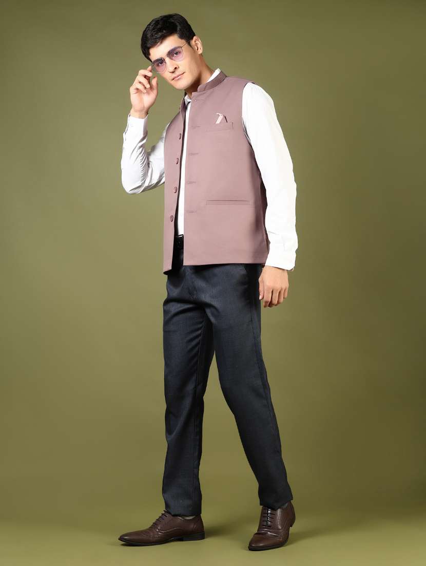 men mauve solid mndarin neck nehru jacket - 21742763 -  Standard Image - 5