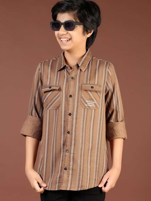 boys striped collared casual shirt - 21742833 -  Standard Image - 0