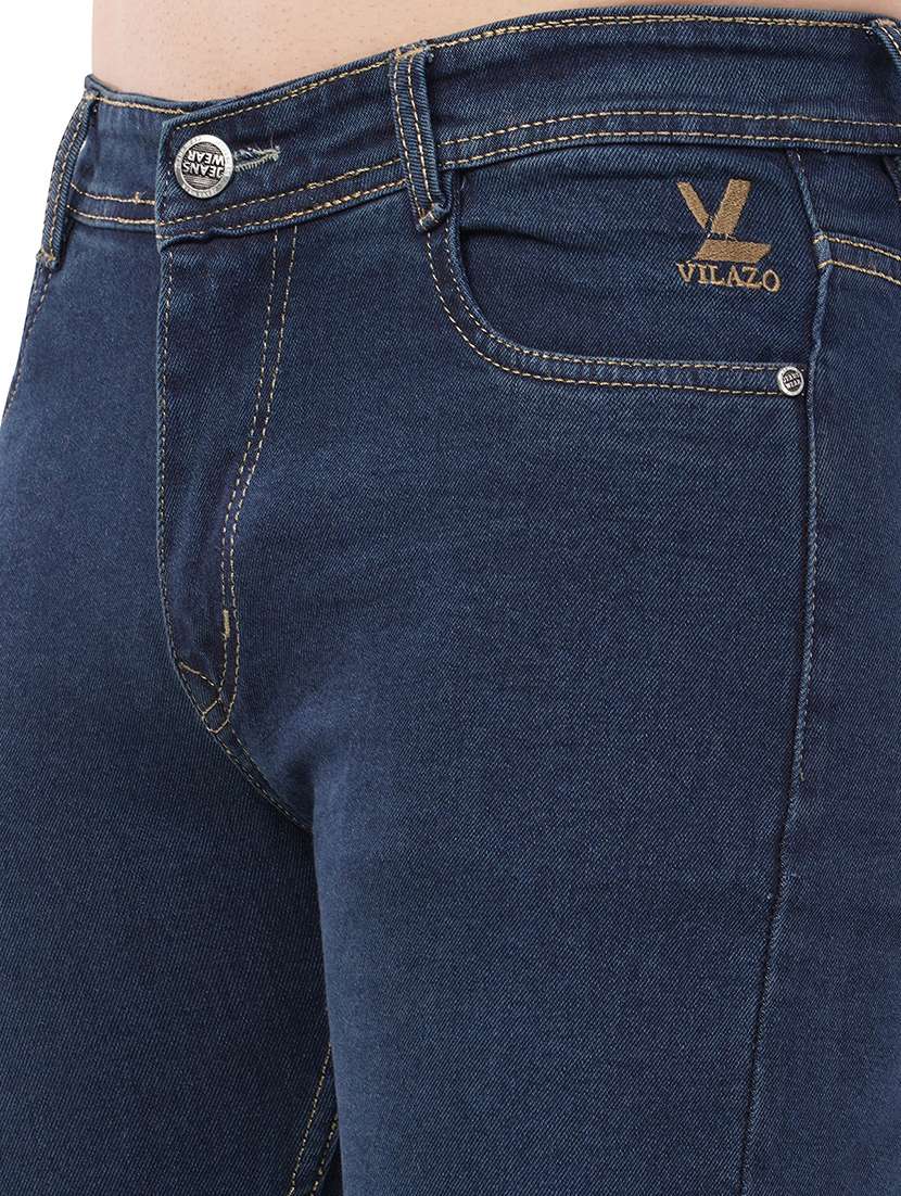 men navy blue washed denim jeans - 21742868 - Standard Image - 5
