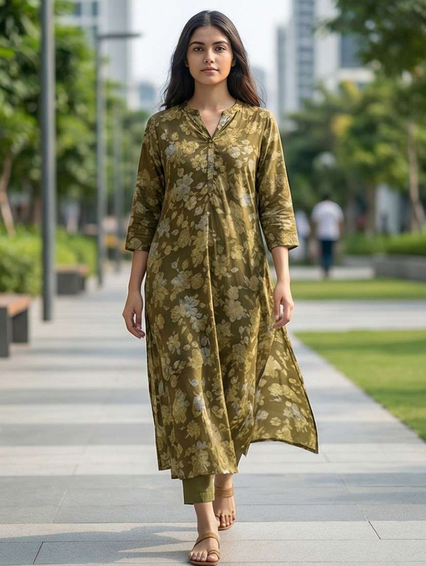 women floral three quarter sleeve a-line kurta 