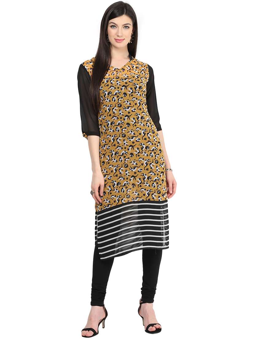 women printed three quarter sleeve straight kurta