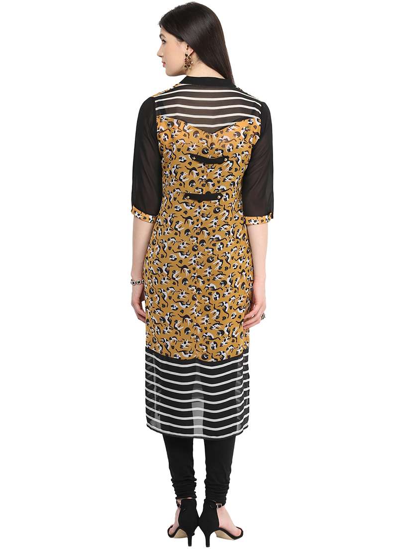 women printed three quarter sleeve straight kurta - 21742929 -  Standard Image - 3