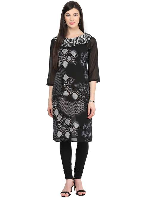 women printed three quarter sleeve straight kurta - 21742930 - Standard Image - 0