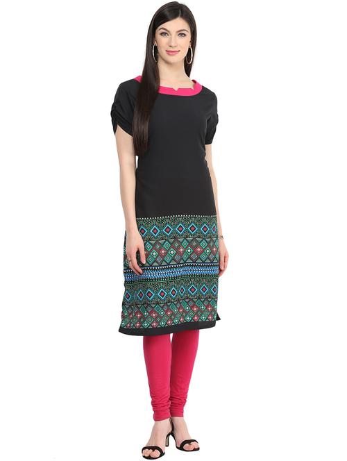 women placement print short sleeve straight kurta - 21742938 -  Standard Image - 0